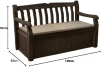 Panchina Contenitore da Giardino Eden, 265L, Effetto Legno, Marrone/Beige, 140x60x84H cm