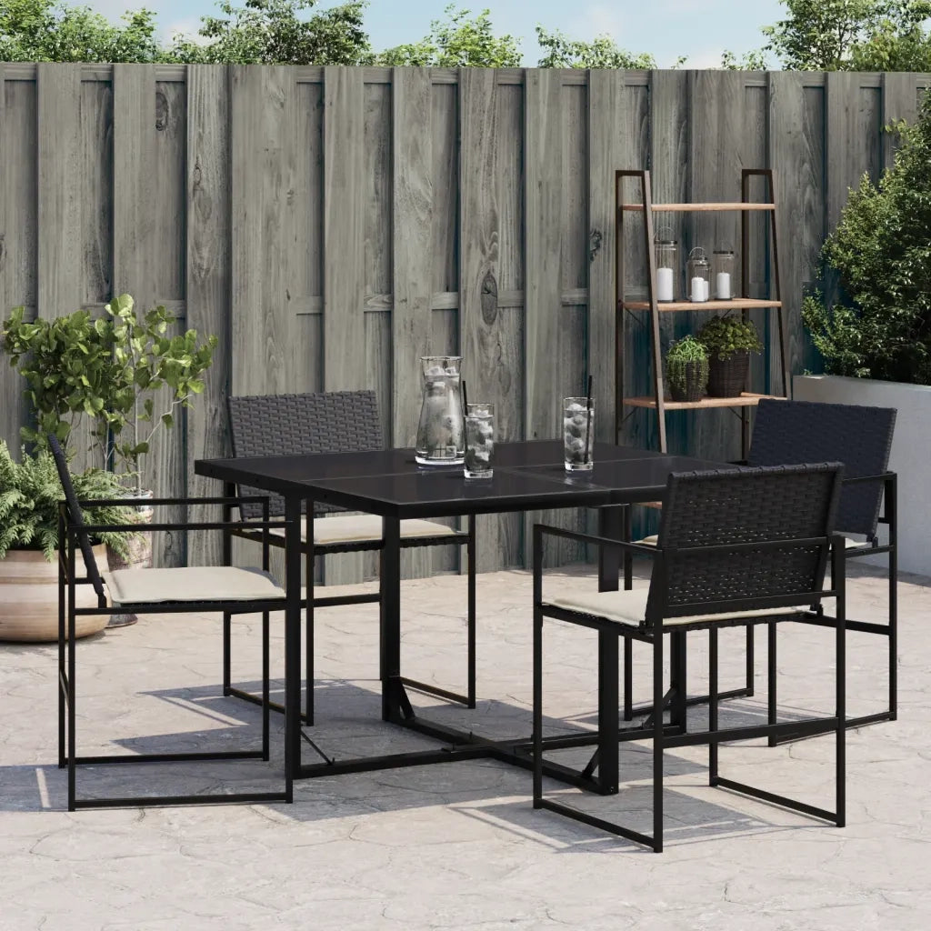 Sedie da Giardino con Cuscini 4 pz | Sedie da Esterno Nere in Polyrattan