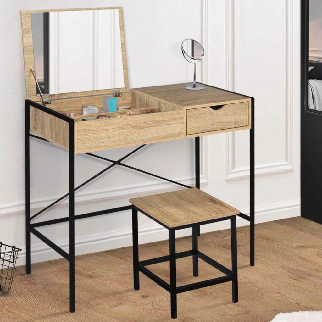 IDMarket - Toeletta con specchio pieghevole di design industriale LUIS