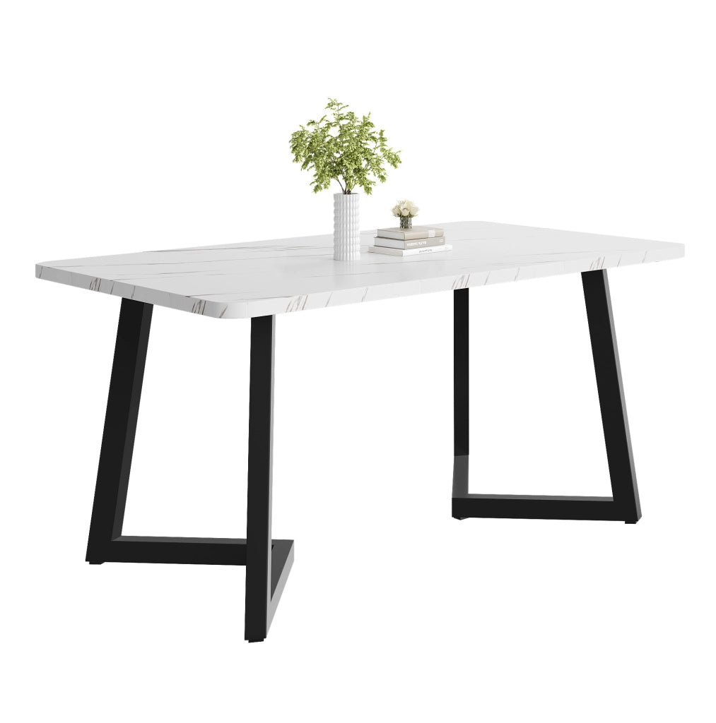 Tavolo da pranzo rettangolare 117x68 cm in MDF con effetto marmo; bianco e nero