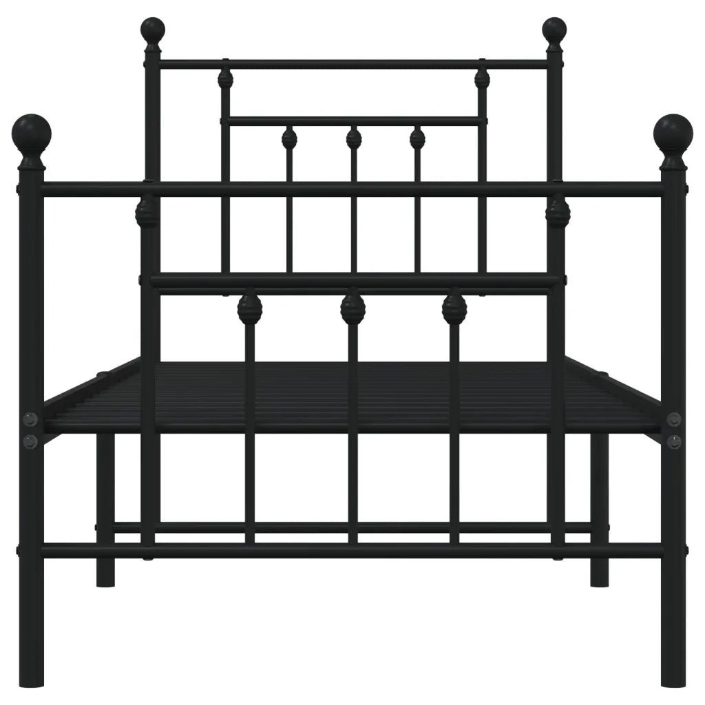 Letto singolo | Letto per adulti | Giroletto con Testiera e Pediera Metallo Nero 75x190 cm