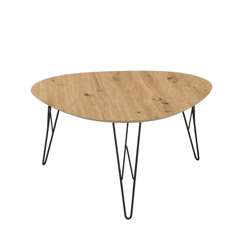 Tavolino da salotto, in mdf laminato quercia e struttura in metallo nero, cm 80x78x41