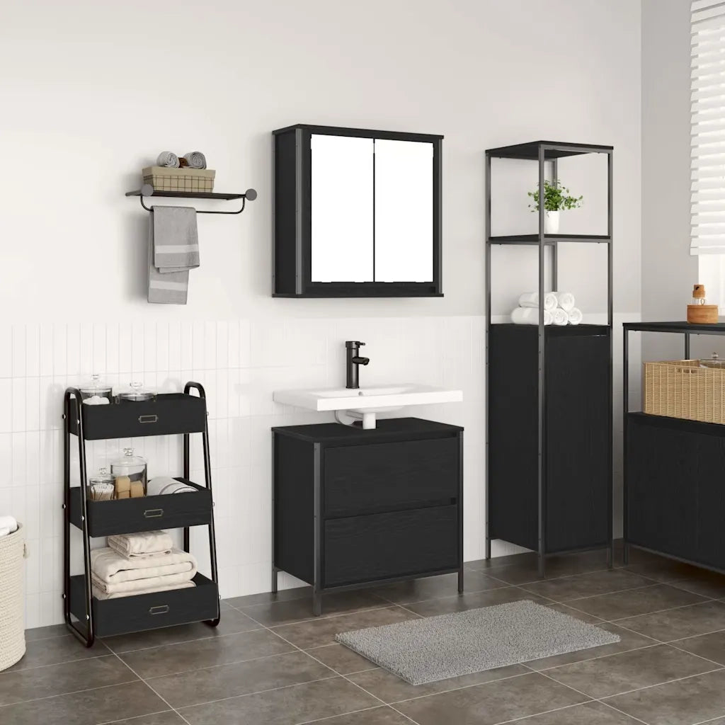 Set Mobili da Bagno 2 pz Rovere Nero in Legno Multistrato 3328364