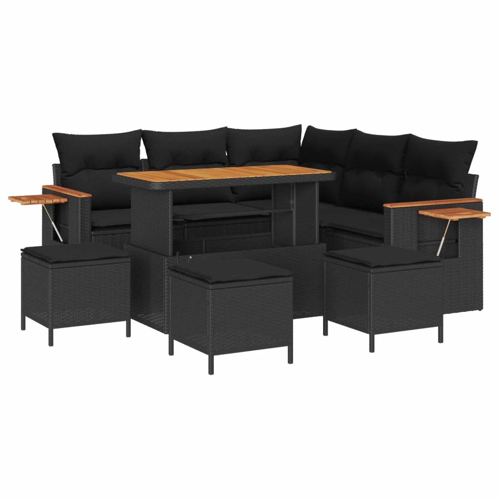 Set Divano da Giardino con cuscino 10 pcs Nero polyrattan