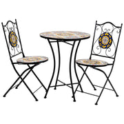 Set tavolo e due sedie in mosaico nero e ferro battuto tavolo: D60x75h - sedia (2): D38x46-90h