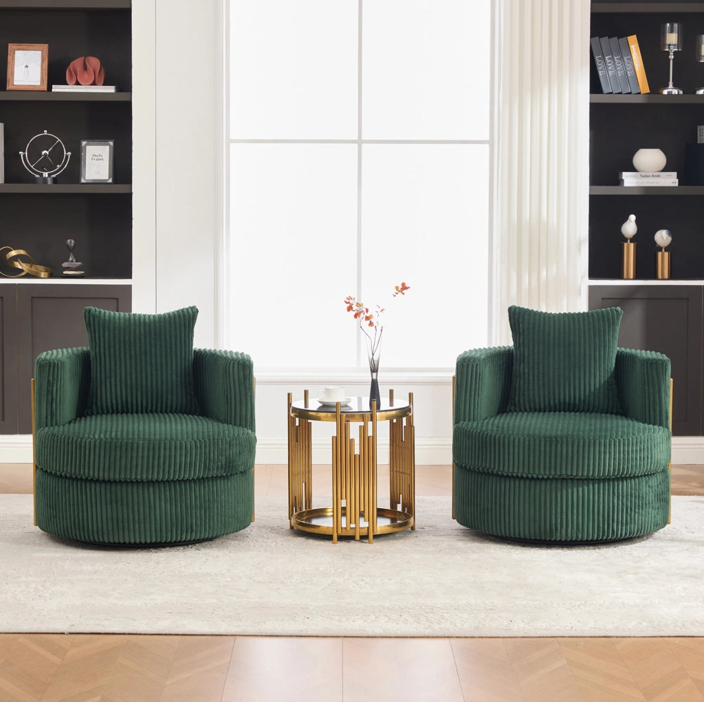 Poltrona girevole a 360° in corda verde smeraldo con vano contenitore; 76x79x78 cm