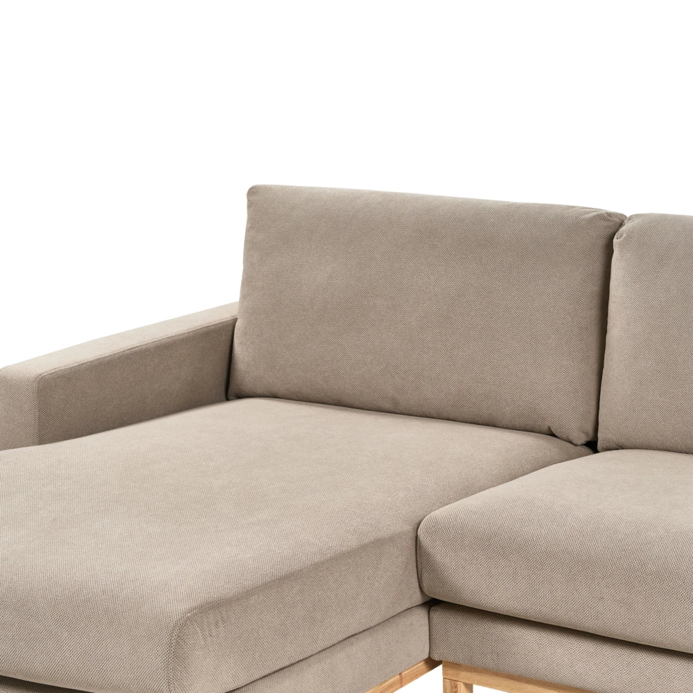 Divano angolare destro Tappezzeria in poliestere taupe Gambe in legno Elegante
