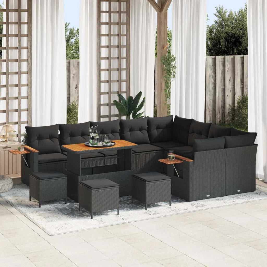 Set Divano da Giardino con cuscino 14 pcs Nero polyrattan