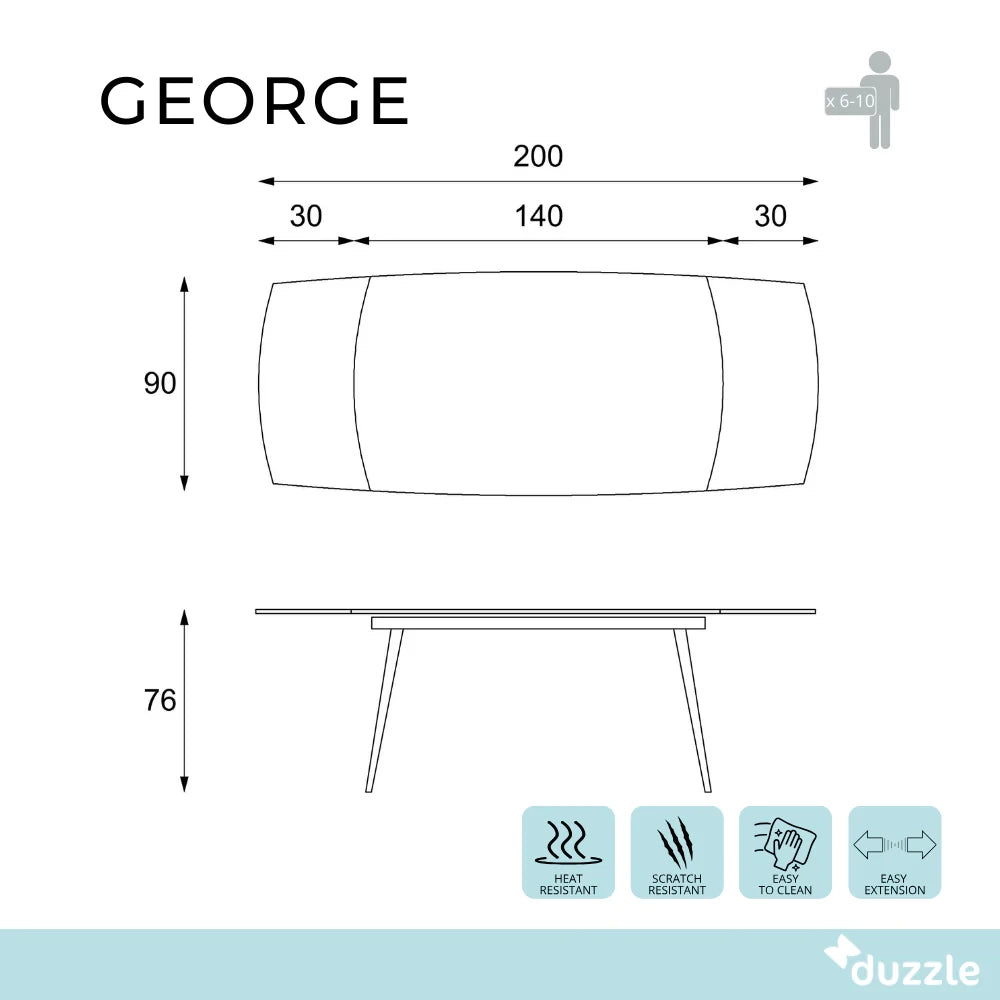 Tavolo da pranzo allungabile in ceramica effetto marmo nero George 140-200x90 cm fino a 10 posti | Duzzle
