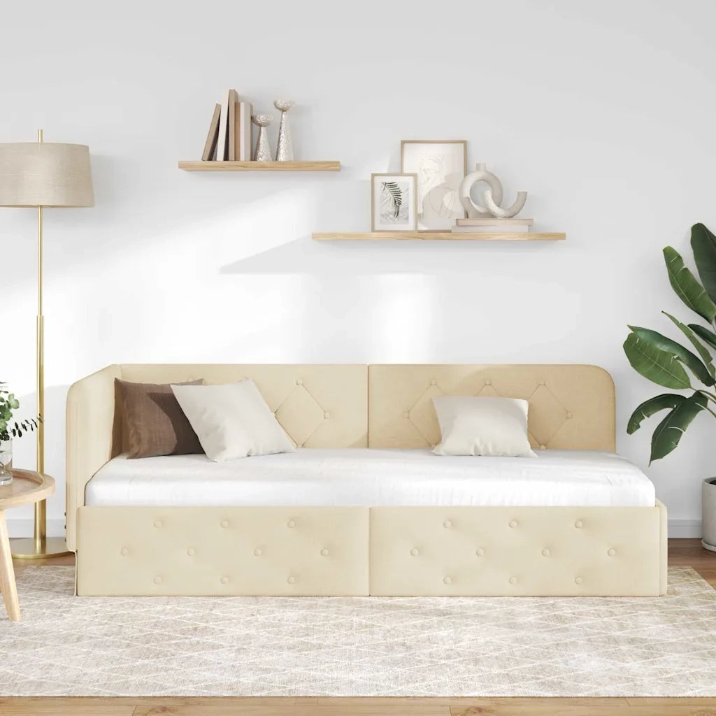 Letto singolo | Letto per adulti | Cornice del letto ad angolo Crema 80 x 200 cm Tessuto
