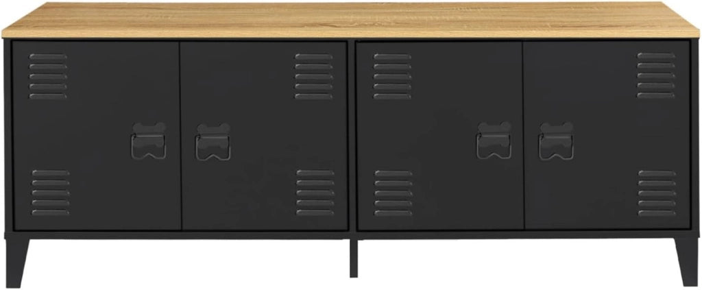 Credenza bassa ESTER 140 cm con 4 ante in metallo nero e piano in legno dal design industriale