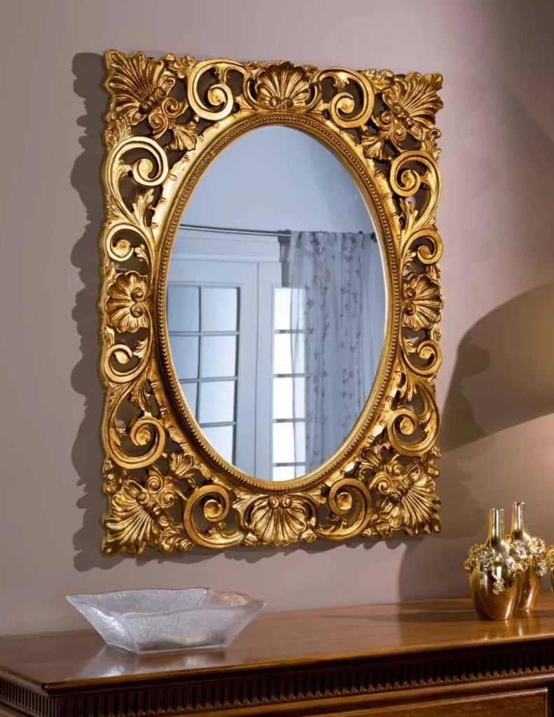 Mobili2g - specchiera in foglia oro ovale- rettangolare-traforata misure: 73 x 95 x 6
