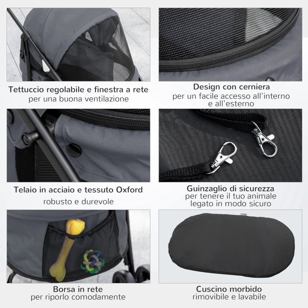 Passeggino per Cani Pieghevole ¨C zephmum ¨C Grigio e Nero 82x47x97 cm