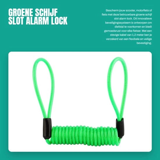 Remmolla di sicurezza con allarme - Cavo di sicurezza 1,2 m - Difesa contro la furto - Materiale PVC/acciaio - Colorante fluorescente verde - Diametro esterno 3,5 mm