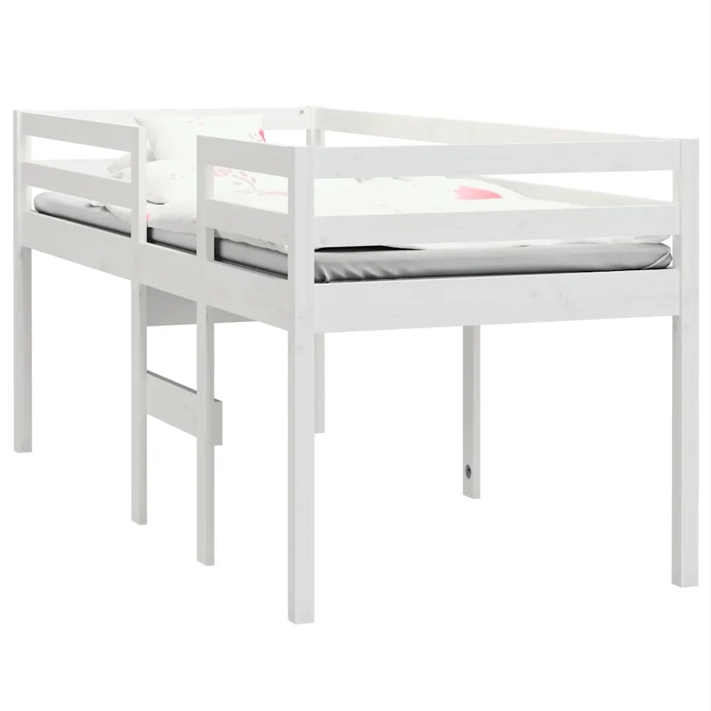 Letto singolo | Letto per adulti | Letto a Soppalco Bianco 90x200 cm in Legno Massello di Pino