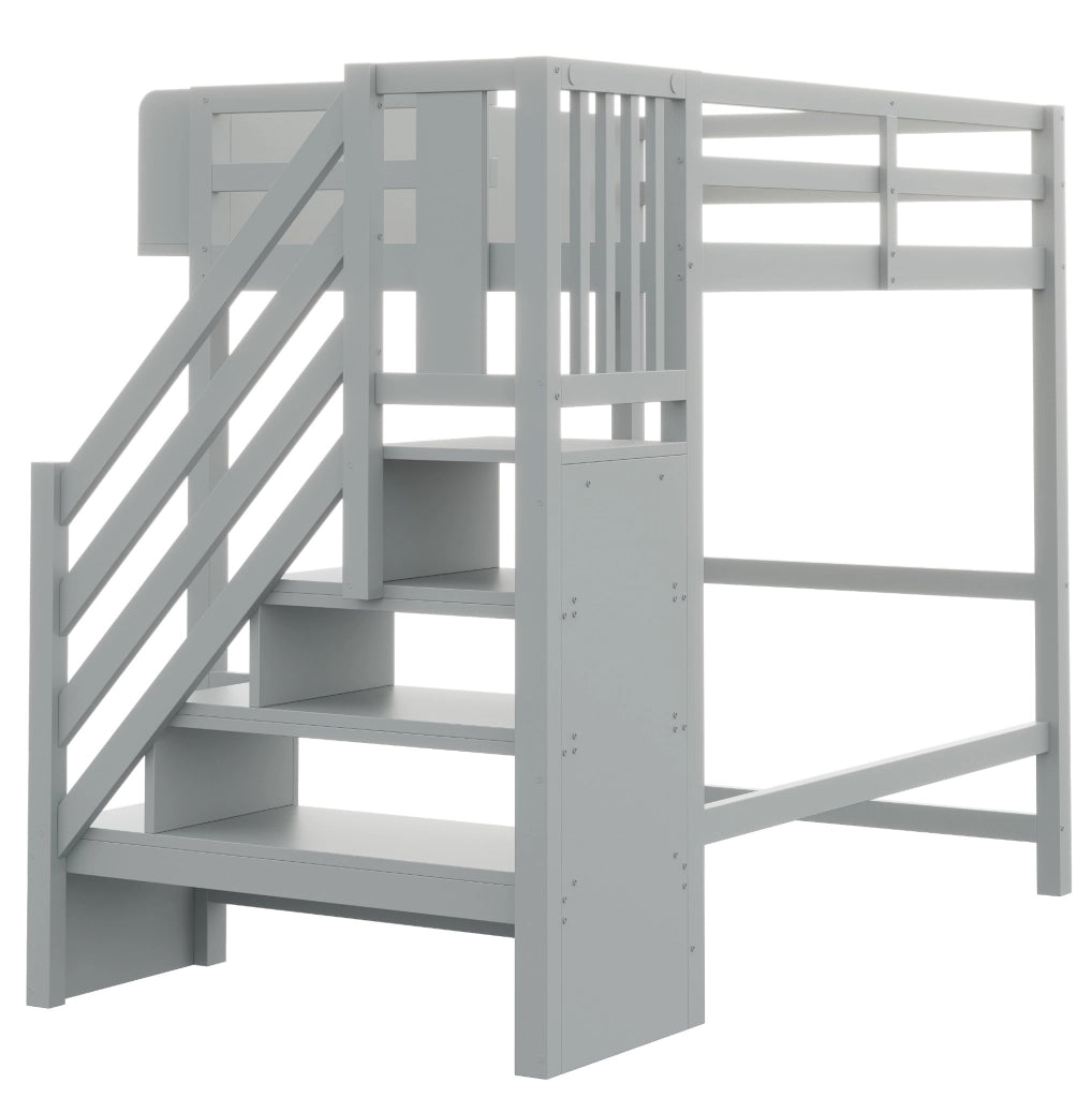Letto a soppalco 90x200 cm grigio in legno con LED e scala