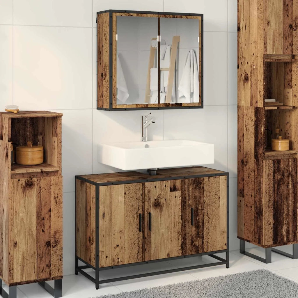Set di mobili per il bagno con lo scaffale 2 pcs Legno vecchio 3402357