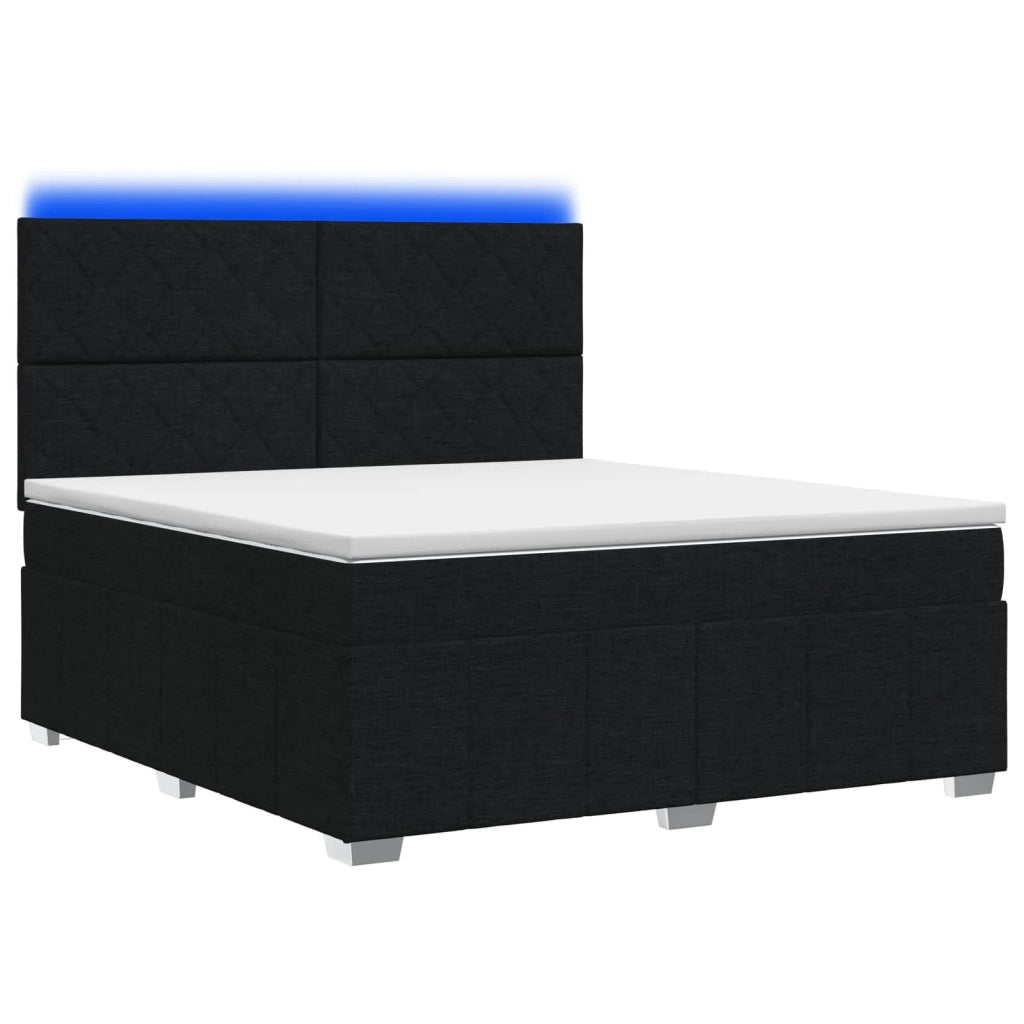 Letto Box Spring LED con Materasso Nero 140 x 190 cm Tessuto 3455607