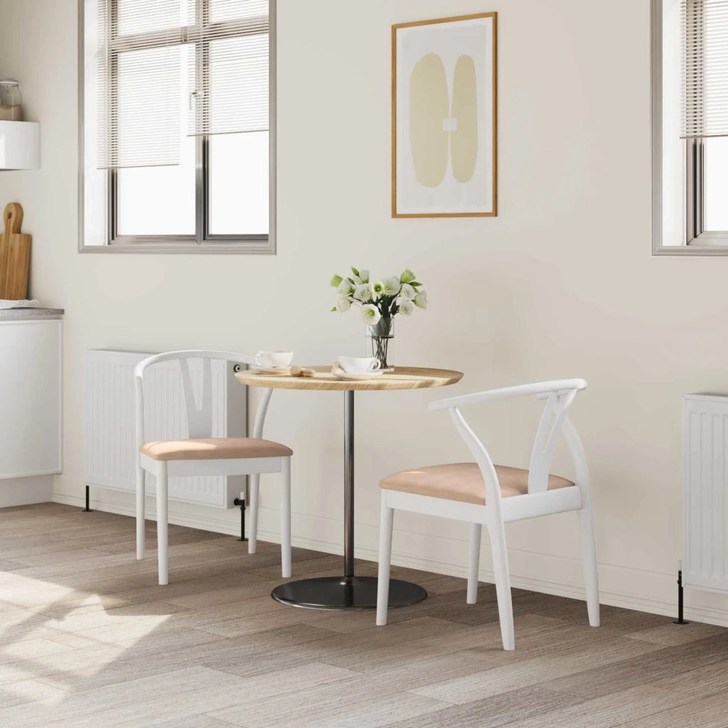 Sedia da pranzo 2 pz | Sedie da cucina Bianco e marrone Legno di gomma solido