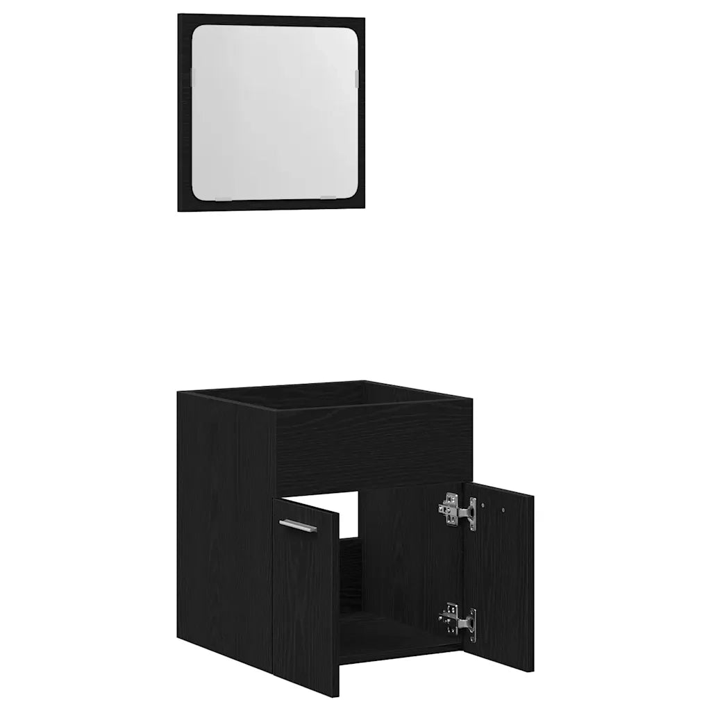 Set Mobili da Bagno | Armadio da bagno 2 pz Rovere Nero in Legno Multistrato
