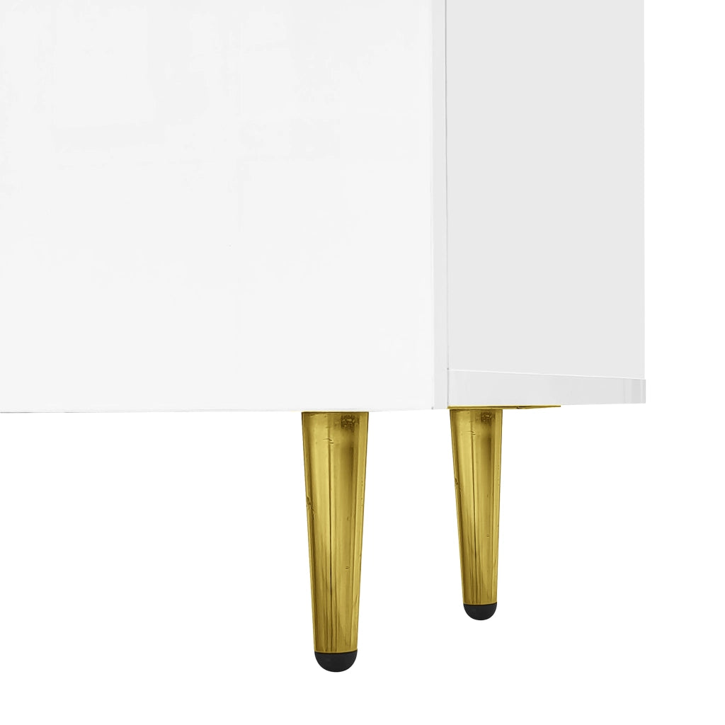 OKWISH Set di 2 Mobili da Soggiorno, Mobile TV e Tavolino con Ante e Cassetti, MDF Bianco Lucido