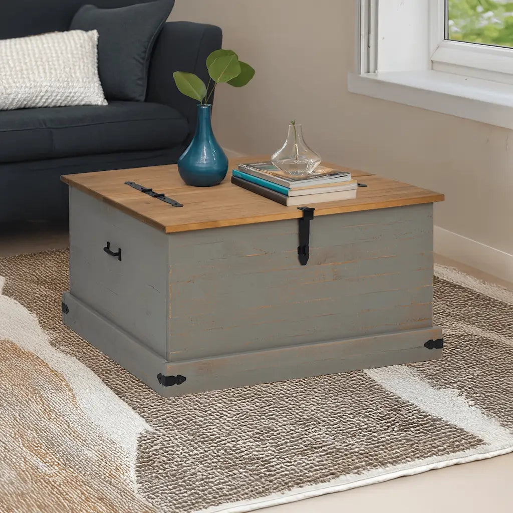 Cassapanca-Baule-Armadietto contenitore HALDEN Grigio 91x91x47 cm in Legno Massello di Pino