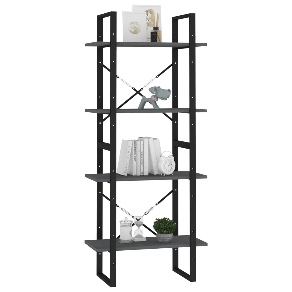 Libreria a 4 Ripiani Grigia 60x30x140 cm in Massello di Pino