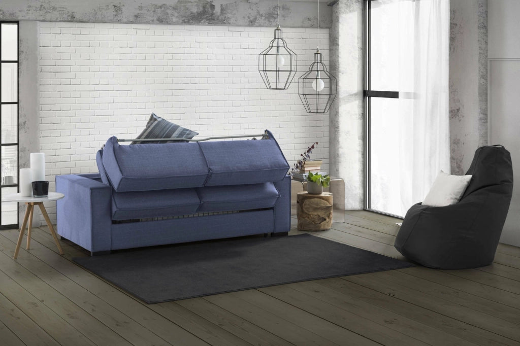 Asteroide, Divano Letto 3 Posti Sfoderabile Made in Italy, 220x95 cm blu