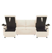 Divano letto modulare a U 4 posti con portabicchieri, contenitore e cuscini, beige, 272x131x84 cm