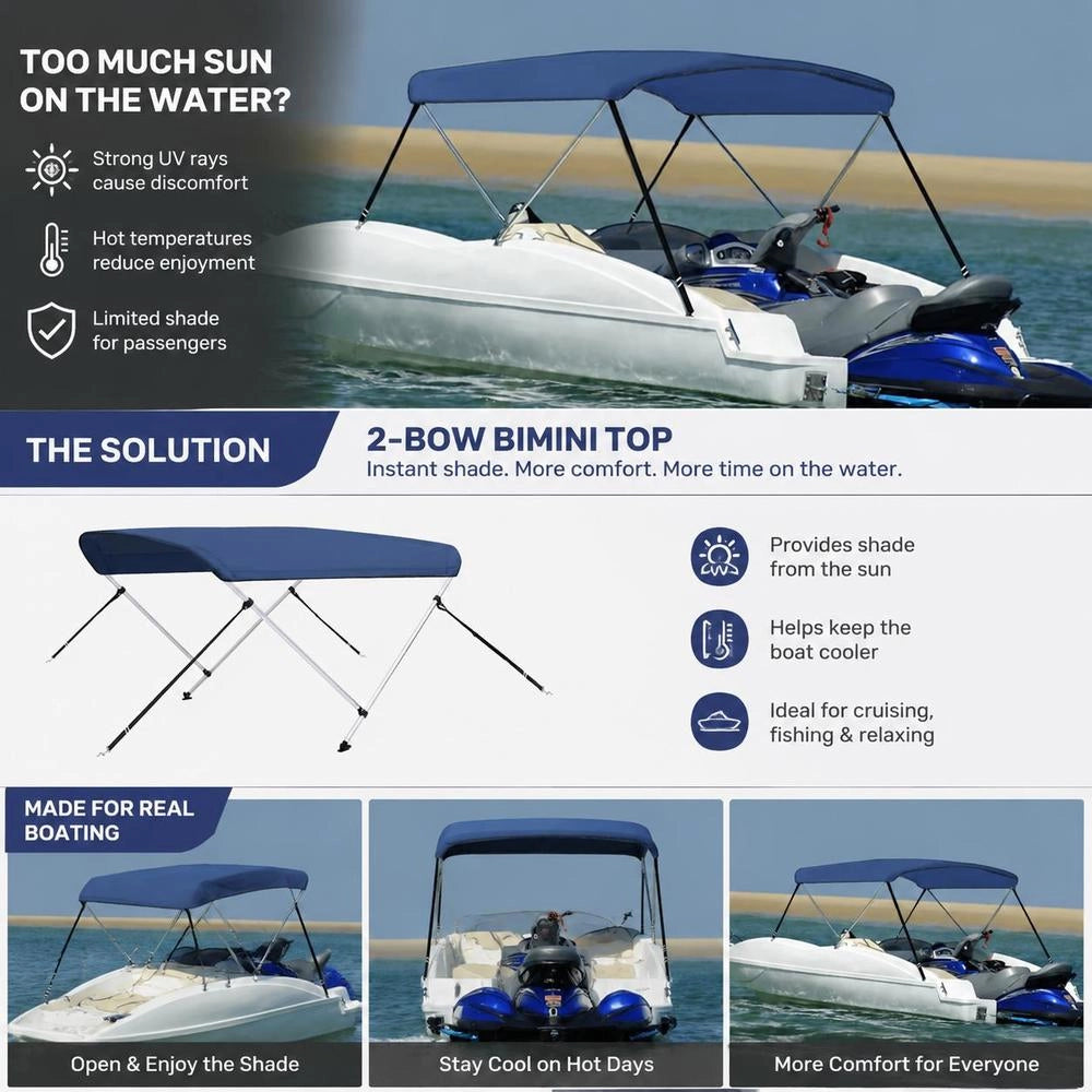 2-Bow Bimini Top Navy Blue 180x150x110 Cm