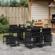 Set da Pranzo da Giardino 9 pz con Cuscini Nero in Polyrattan