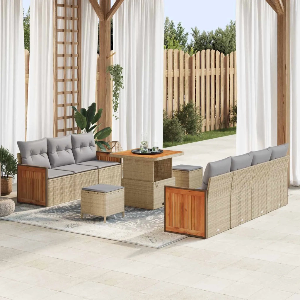Set Divano da Giardino con cuscino 10 pcs Beige e Grigio Chiaro 3363137