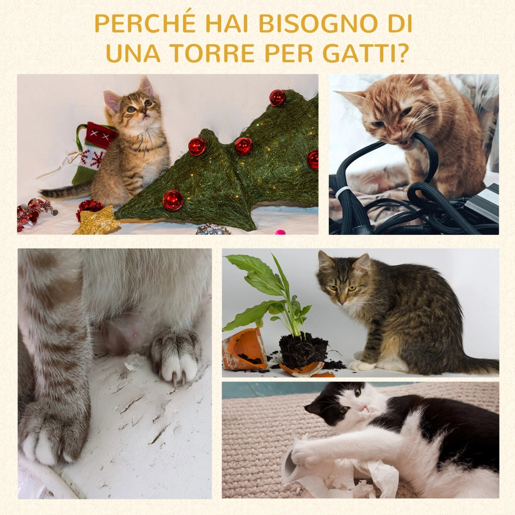 Albero Tiragraffi per Gatti 4 Livelli con Amaca e Piattaforme ¨C zephmum ¨C Grigio 132cm
