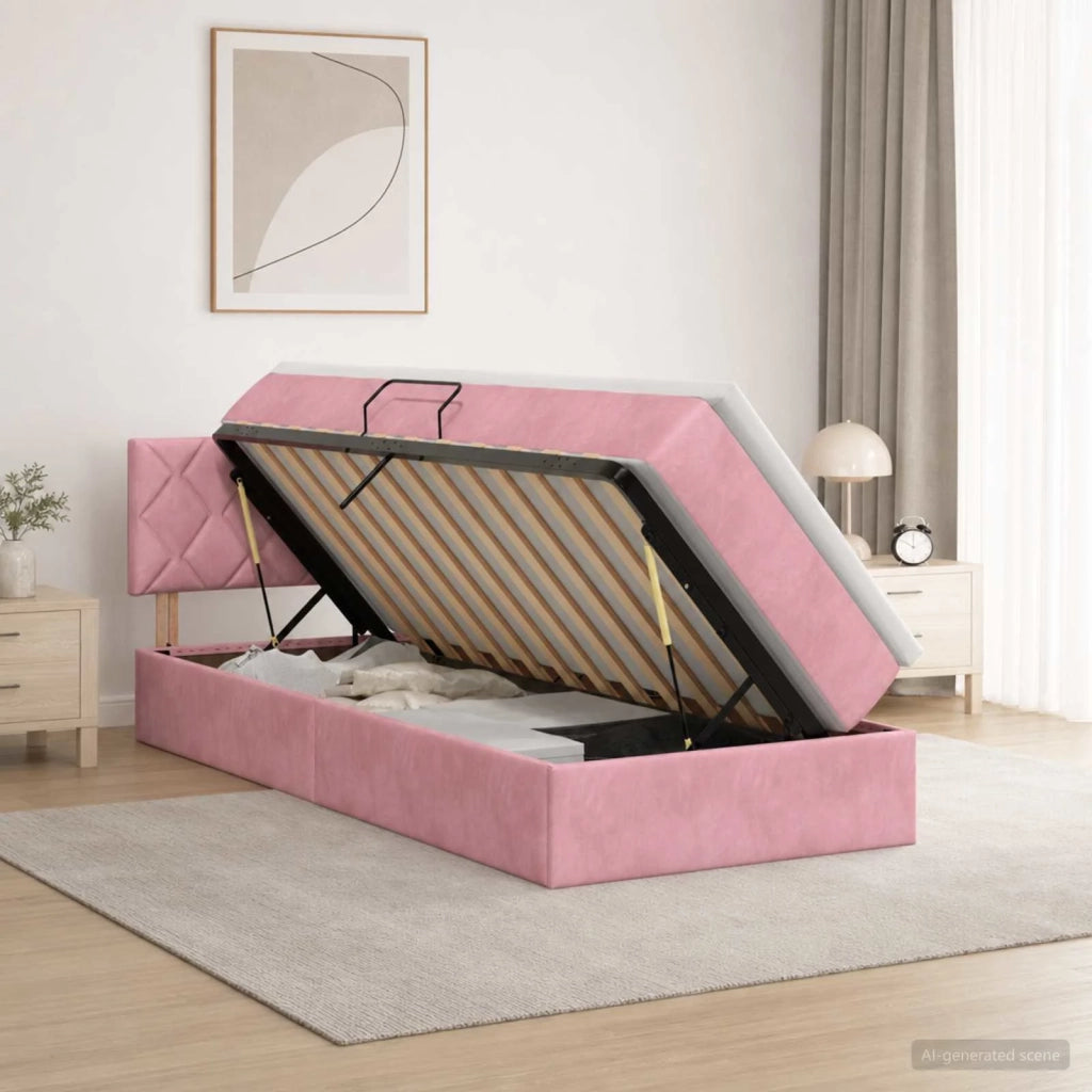 Letto con contenitore LED e materasso Rosa 90 x 190 cm Velluto 3459281