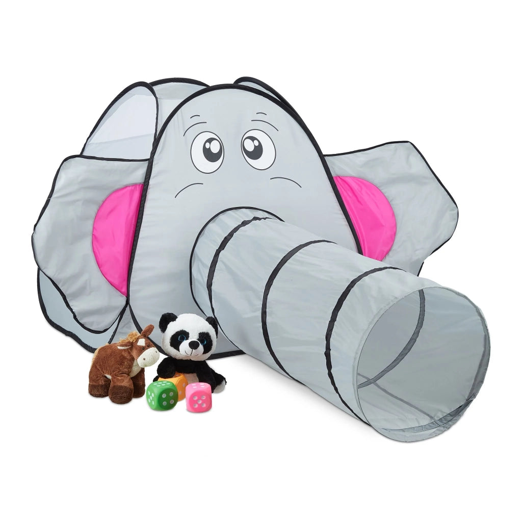 Tenda da gioco a forma di elefante con tunnel per bambini 100 x 90 x 90 cm atmosfera ludica in poliestere grigio 13_0011605