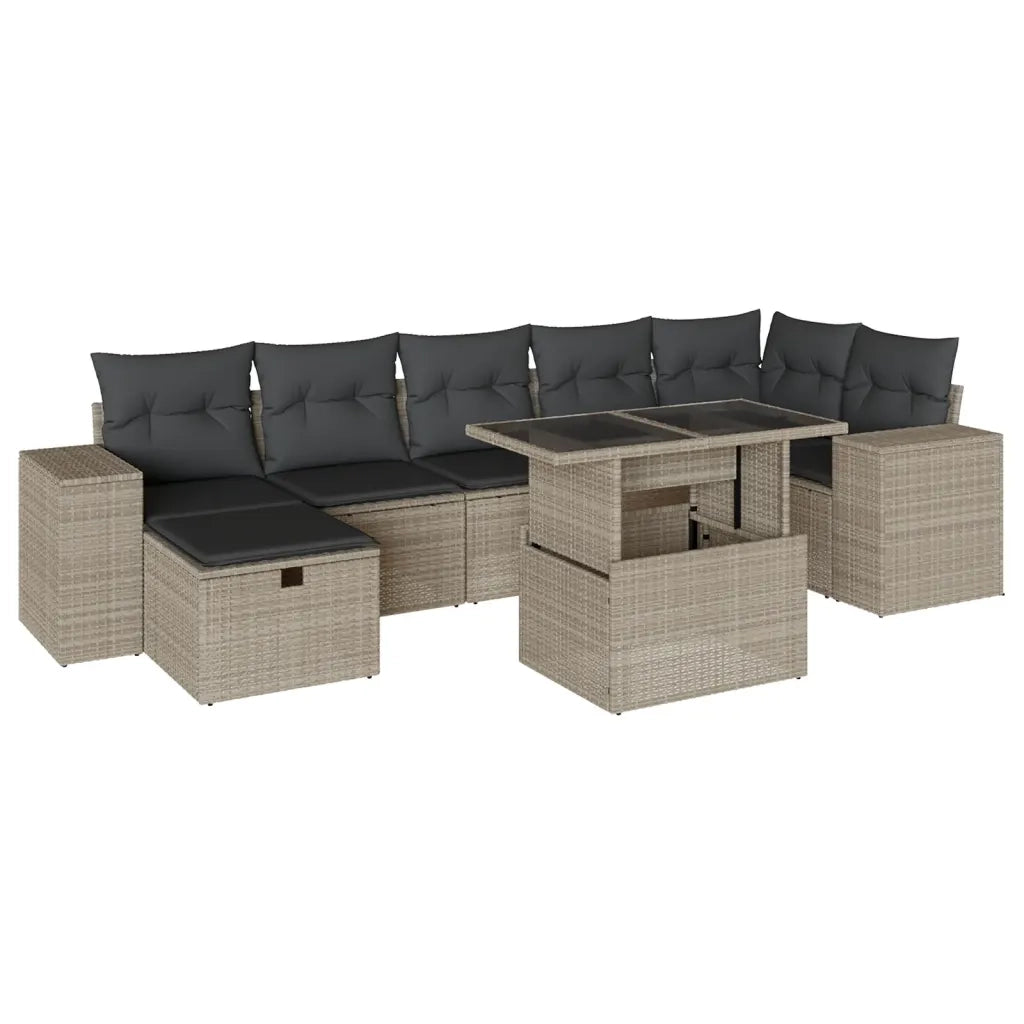 Set Divano da Giardino 8pz con Cuscini Grigio Chiaro Polyrattan