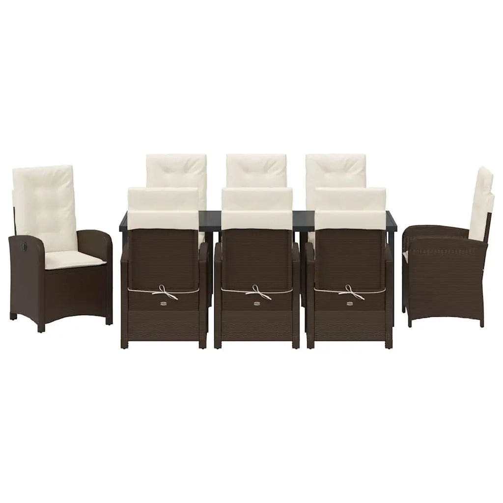 Set da Pranzo per Giardino con cuscino 9 pcs Marrone polyrattan 3380273