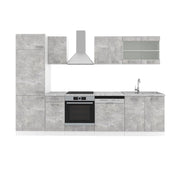 Cucina componibile R-Line Calcestruzzo/Bianco 300 cm senza piano di lavoro Vicco