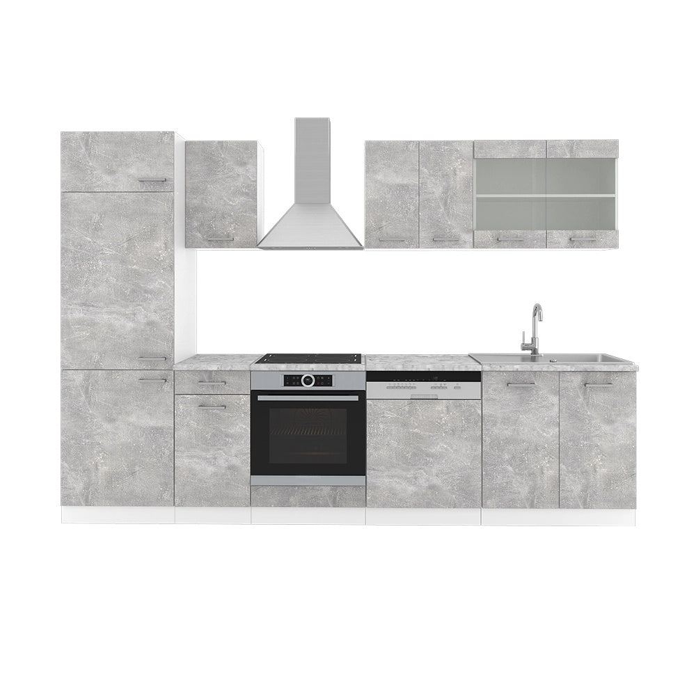 Cucina componibile R-Line Calcestruzzo/Bianco 300 cm senza piano di lavoro Vicco