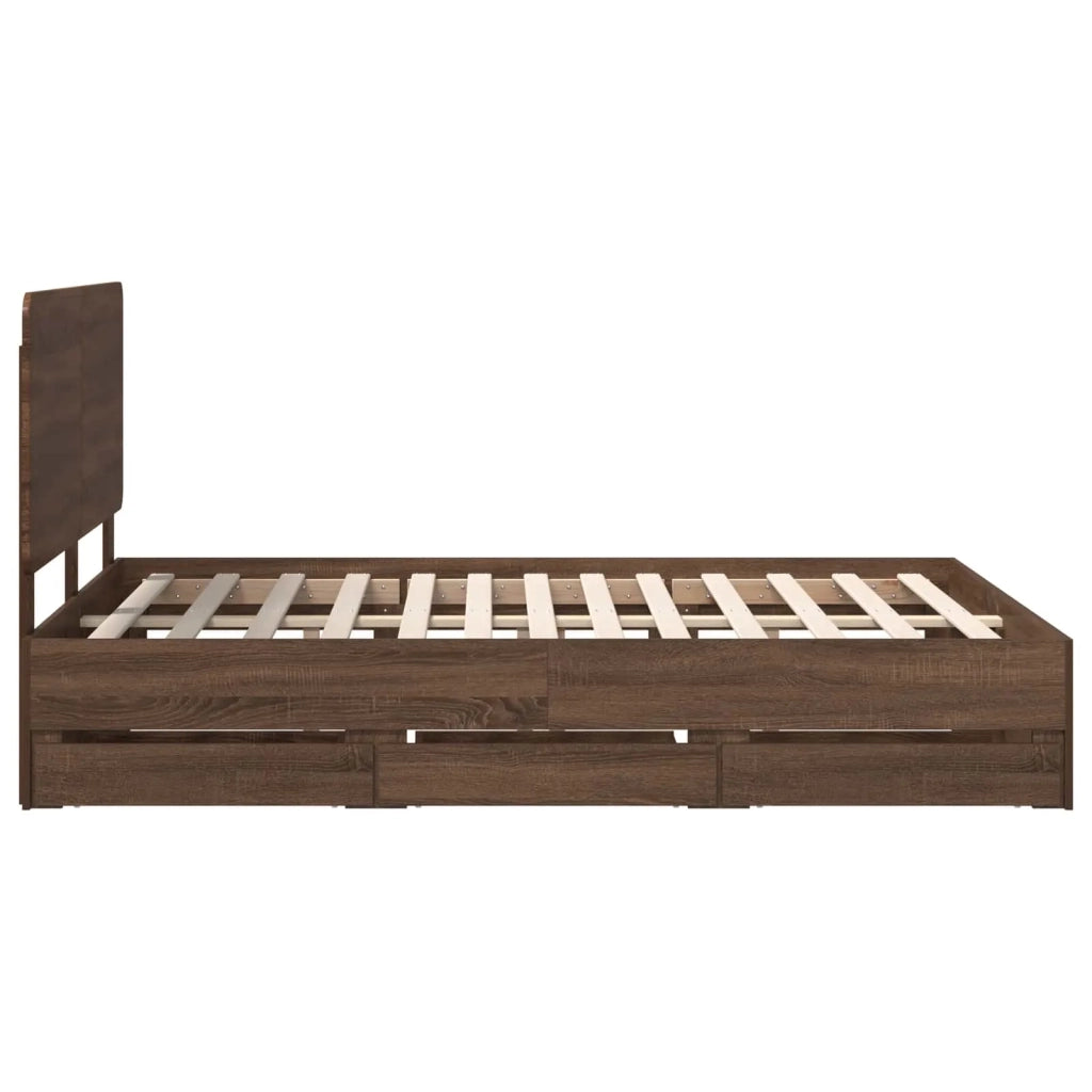 Letto matrimoniale | Letto per adulti | Struttura del letto con cassetto Rovere Marrone 150 x 200 cm