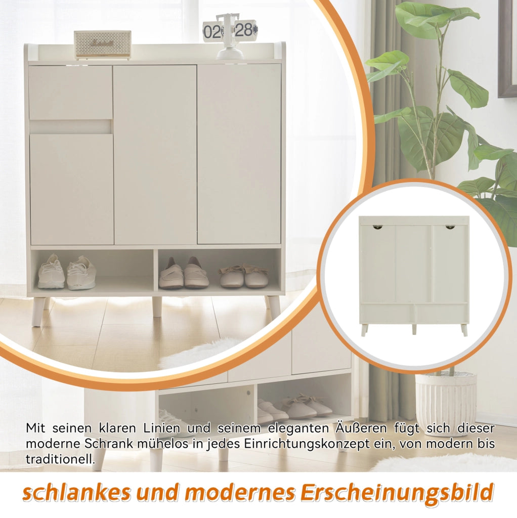 Mobiletto bianco con ripiani regolabili, gambe in legno massiccio, 99x90x35 cm