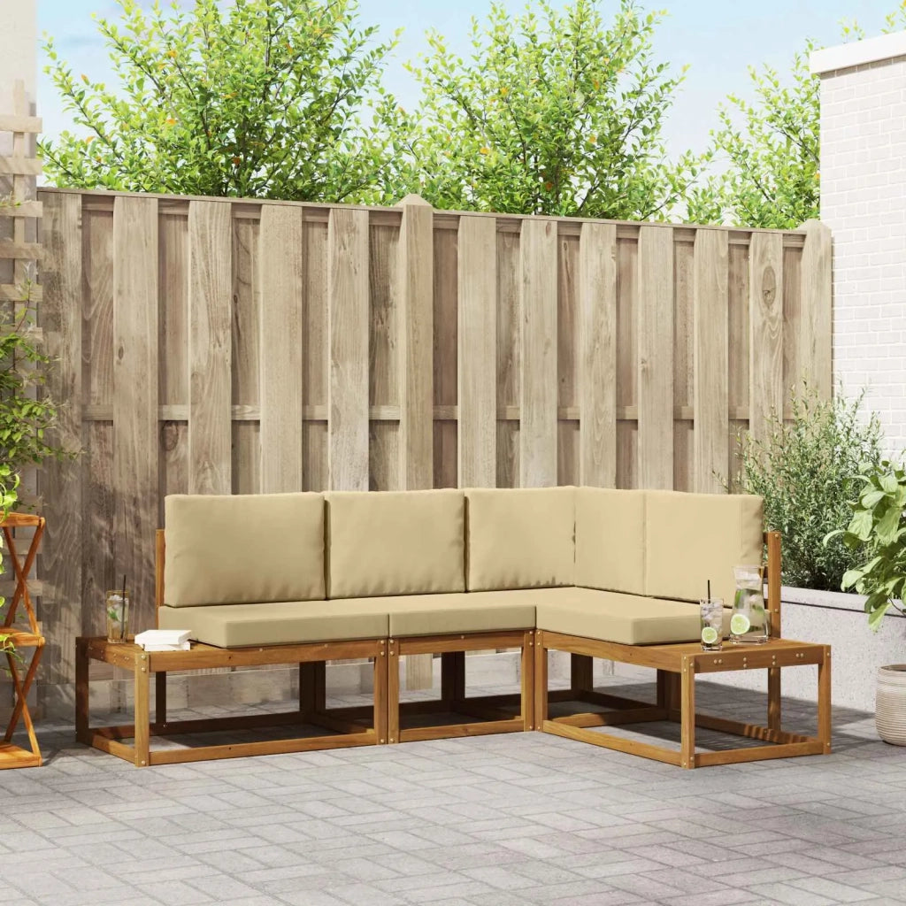 Set di divani da esterno con cuscino 4 Pezzo Naturale e Beige