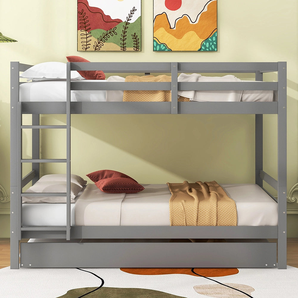 Lit superposato per bambini 140x200 cm - Xylo - Grigio con lettino nido e sponde alte
