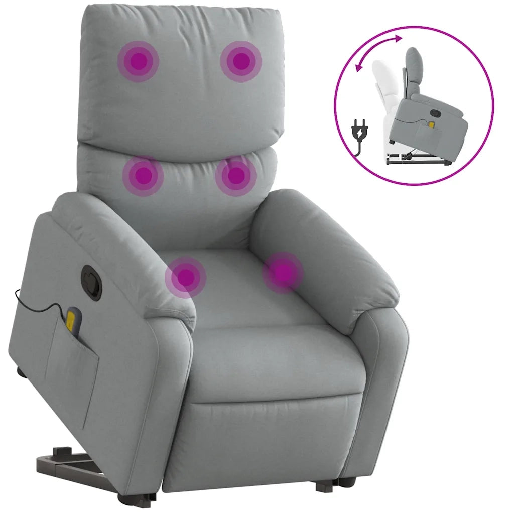Poltrona Alzapersona Massaggi Reclinabile Grigio Chiaro Tessuto 3204836