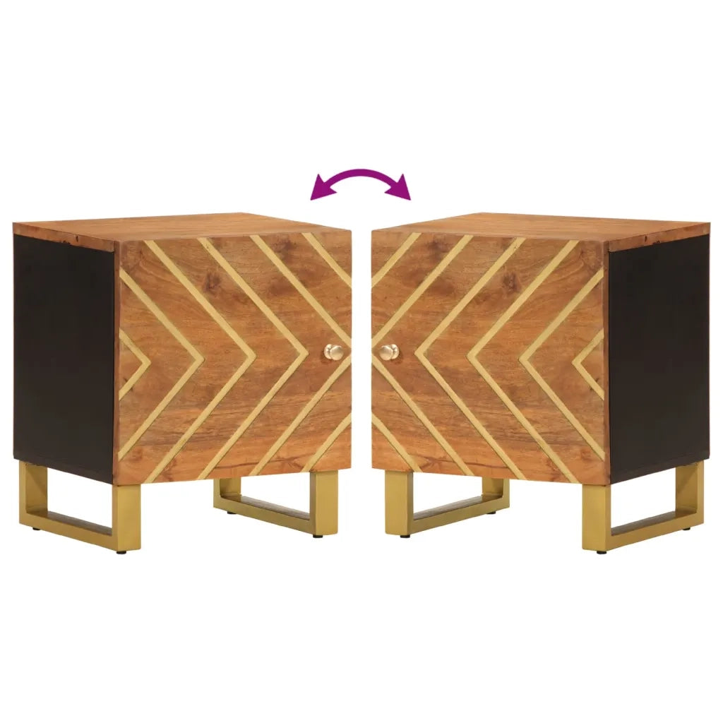 Comodini 2 pz Marrone e Nero in Legno Massello di Mango 356780