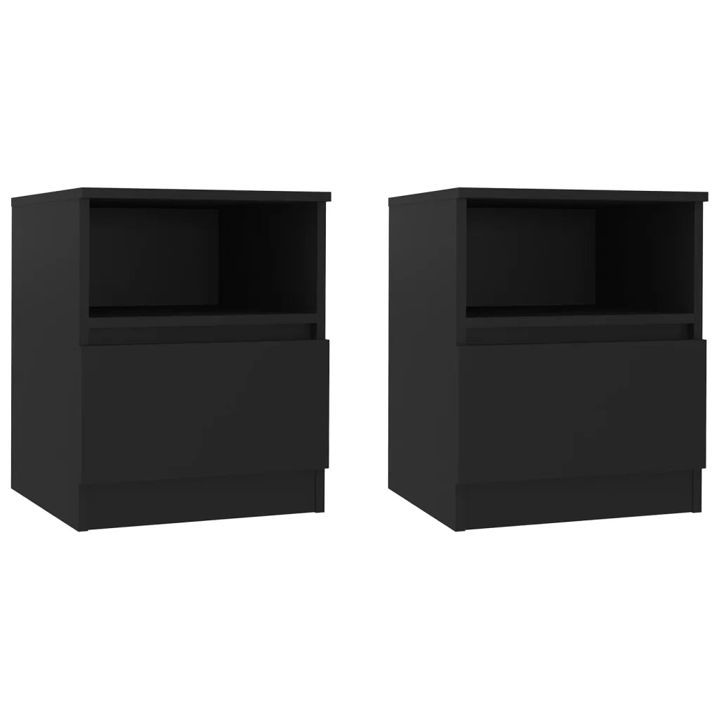 Set di 2 Comodini | Armadio da Notte | Mobiletto da notte Neri 40x40x50 cm in Legno Multistrato