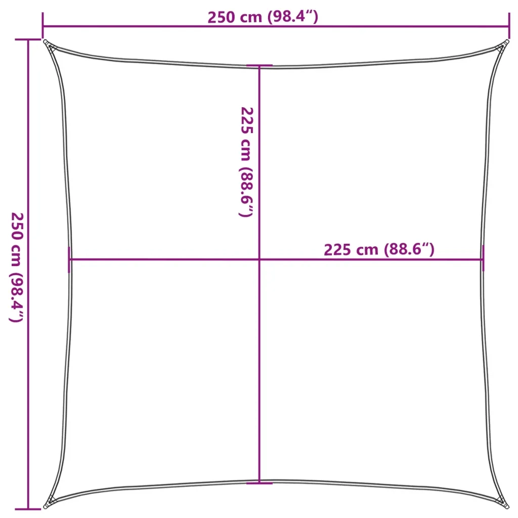 Vela Parasole-Telo Ombra-Vela Ombreggiante 160 g/m2 Gialla 2,5x2,5 m in HDPE