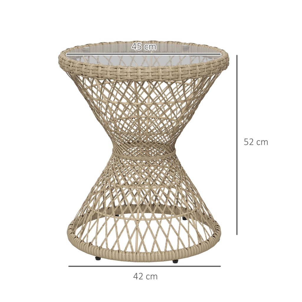 Tavolino da caffè Design Boho; piano in vetro; rattan PE; 45 cm x 45 cm x 52 cm; naturale