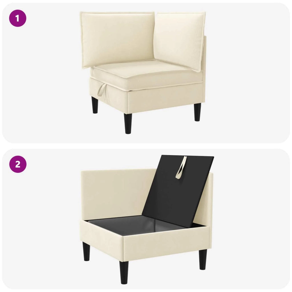 Divano Angolare con Storage Crema Velluto