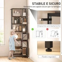 Libreria Angolare Industriale a 7 Livelli, in Legno e Acciaio, 60x60x198 cm, Marrone Rustico